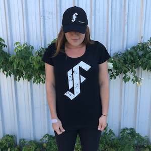 Merchandise 1: Framingham 'F' Tee Shirt White on Black - Female