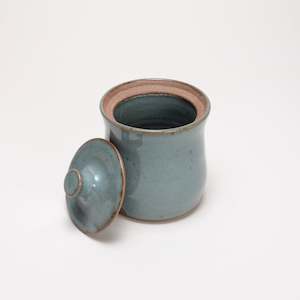 Under 100: Small lidded jar by Driving Creek Pottery made in the Coromandel, Aotearoa, two colours