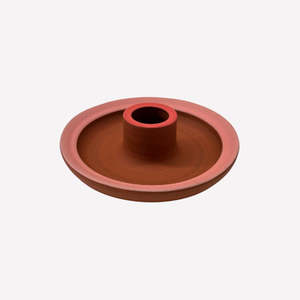 Pink and red candle holder made by Potterbee in Nelson, Aotearoa