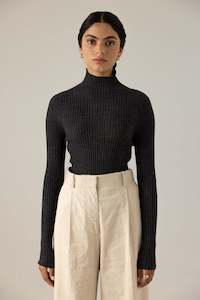 Knits Sweaters: Essence Fine Turtleneck - Charcoal