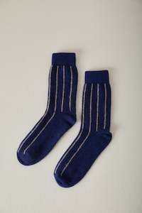Sibling Socks: Possum Merino Socks Striped - Blue & Natural