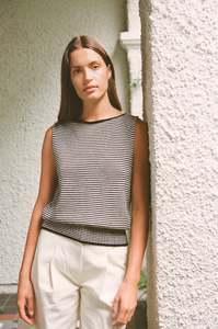 Striped Star Vest - Black and Creme