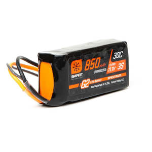 Batteries: Spektrum 850mAh 3S 11.1V Smart G2 30C Lipo Battery, IC2