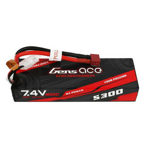 GensAce 5300mAh 2S 7.4v 60C Hard Case Lipo with XT60 & Deans Plug