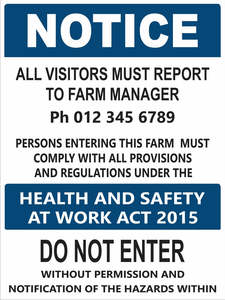 NOTICE Farm Safety-Visitors must Report