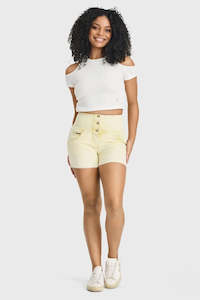 Shorts: WRUP SNUG Jeans - 3 Button High Waisted - Shorts - Yellow Sorbet