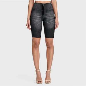 WRUP Denim - High Waisted - Biker Shorts - Black + Black Stitching