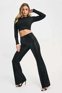 Faux Leather Pants In High Waist: WRUP Velvet Faux Leather - High Waisted - Super Flare - Black