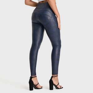 WRUP Python Faux Leather Limited Edition - High Waisted - Full Length - Midnight Blue