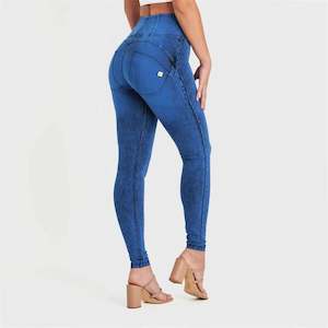 WRUP Denim - High Waisted - Full Length - Cobalt Blue + Blue Stitching