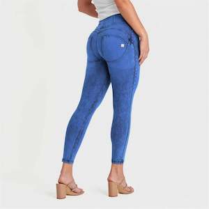 WRUP Denim - High Waisted - 7/8 Length - Cobalt Blue + Blue Stitching