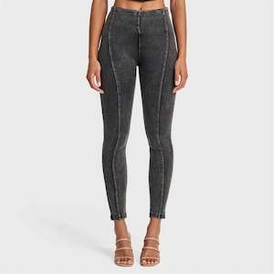 WRUP SNUG Jeans - High Waisted - Full Length - Washed Black + Black Stitching