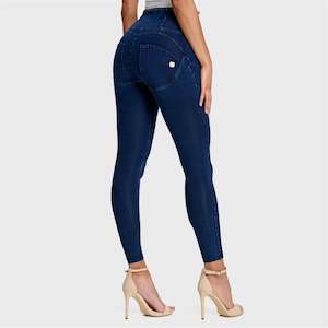 WRUP Denim - High Waisted - 7/8 Length - Dark Blue + Blue Stitching
