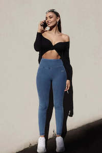 WRUP Core Denim - Super High Waisted - 7/8 Length - Light Blue + Blue Stitching