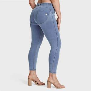 WRUP Curvy Denim - High Waisted - 7/8 Length - Light Blue + Yellow Stitching