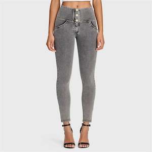 WRUP Denim - 3 Button High Waisted - 7/8 Length - Grey + Yellow Stitching