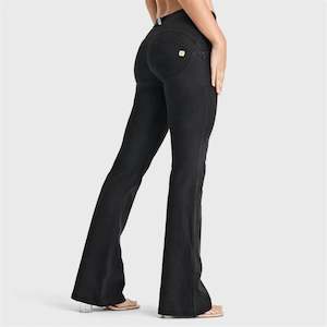 Bd40: WRUP Denim - Mid Rise - Bell Bottom Flare - Black + Black Stitching