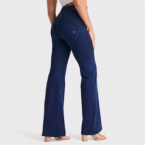 Bd40: WRUP Denim - High Waisted - Super Flare - Dark Blue + Blue Stitching