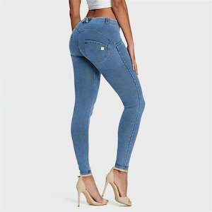 Picked For You Blue Mid Rise: WRUP Denim - Mid Rise - Full Length - Light Blue + Blue Stitching