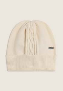 Braid Beanie with Silver Logo - Cream