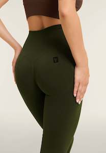 Under 50: Women's Activewear Leggings - High Waisted - Full Length - Military Green