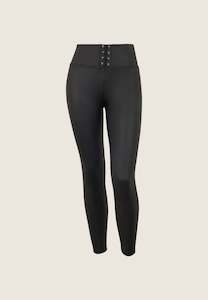 Faux Leather Pants In High Waist: WRUP Faux Leather with Criss Cross Detail - High Waisted - 7/8 Length - Black
