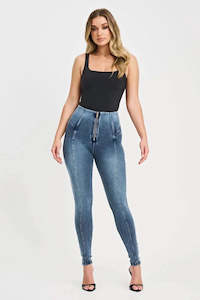 Picked For You Blue High Waist: WRUP Denim with Feature Seam - High Waisted - Full Length - Vintage Blue + Blue Stitching