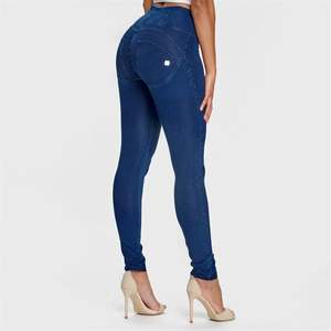 WRUP Denim - High Waisted - Full Length - Dark Blue + Blue Stitching