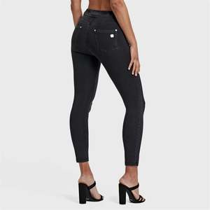 N.O.W® Denim - High Waisted - 7/8 Length - Black + Black Stitching