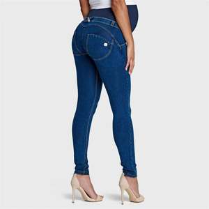 Full Length Freddy Fashion And Denim Pants: WRUP Maternity Denim - Full Length - Dark Blue + Yellow Stitching