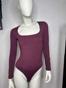 Women's Long Sleeve Square Neck Bodysuit - Cherry