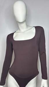 Women's Long Sleeve Square Neck Bodysuit - Chocolate