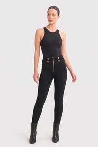 WRUP Military Button Detail Fashion - High Waisted - 7/8 Length - Black