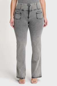 Full Length Freddy Fashion And Denim Pants: WRUP Denim with Front Pockets - High Waisted - Flare - Grey