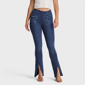 Now Pants: N.O.W® Denim - High Waisted - 7/8 Flare - Dark Blue + Blue Stitching