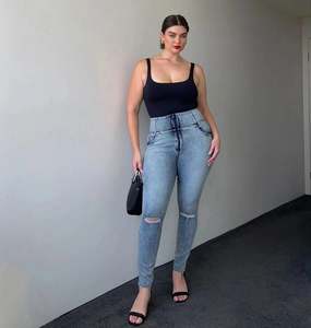 WRUP SNUG Curvy Ripped Jeans - High Waisted - Full Length - Blue Stonewash + Yel&hellip;