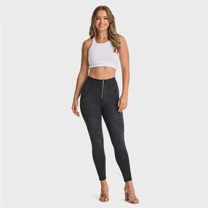 WRUP Biker Denim - Super High Waisted - 7/8 Length - Black + Black Stitching