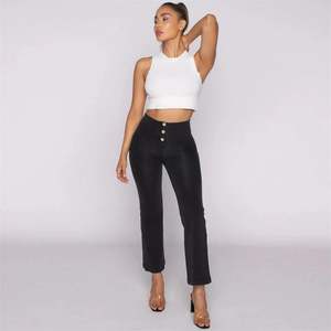 High Waist 7 8 Length: WRUP Denim - High Waisted - Kick Flare - Black + Black Stitching