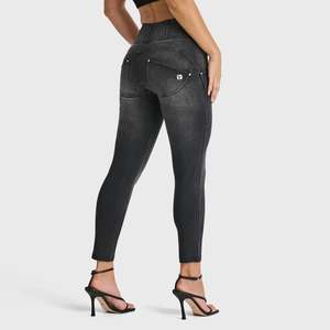 High Waist 7 8 Length: WRUP SNUG Jeans - High Waisted - 7/8 Length - Black + Black Stitching