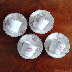 Limoges Porcelain: Limoges Porcelain Red Roses demitasse set