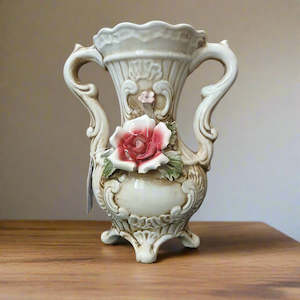Capodimonte Floral Glazed Ceramic Vase.