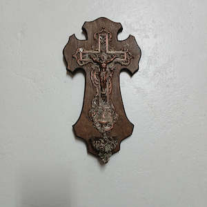 Copper Crucifix with Benitier.