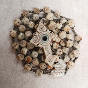 All: French Antique Bone Stanhope Cross Rosary Beads