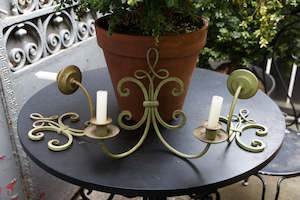 Vintage French Green Iron Candle Wall Sconces