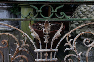 Sold: Beautiful French 19th Century Balcony Grill ~ Green & White Patina