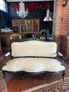 French Furniture: 19th Century French Undressed Sofa ~ Red Silk Backing