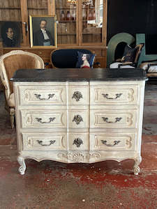 French Oak Commode/Chest Of Drawers ~ Painted Grey Patina