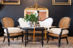 French Furniture: French Napoleon III Undressed Parlour Chairs - French Linen Seat Cushions