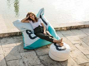 727 Sailbags: 727 Sailbags | Filled Maxi Bean Bag | Sail & Marine-Grade Canvas | White & Light Blue | Size 140cm x 140cm | FILLING + AUCKLAND METRO DELIVERY INCLUDED