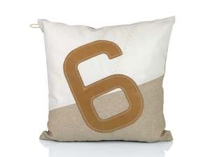 727 Sailbags | No.6 Cushion | Sail, Linen & Leather | White, Natural Linen & Cam&hellip;